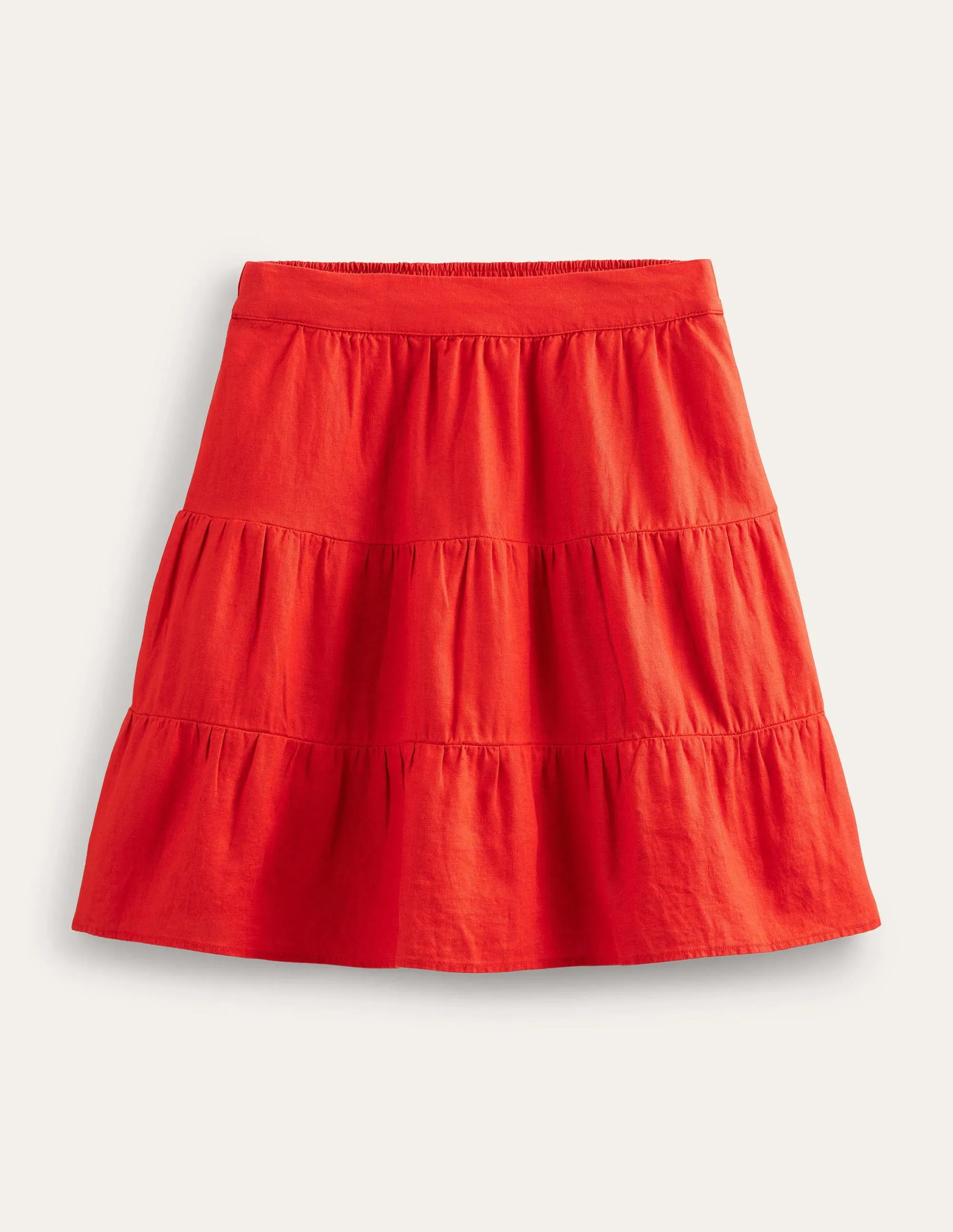 Pull On Tiered Linen Skirt-Vermillion Red