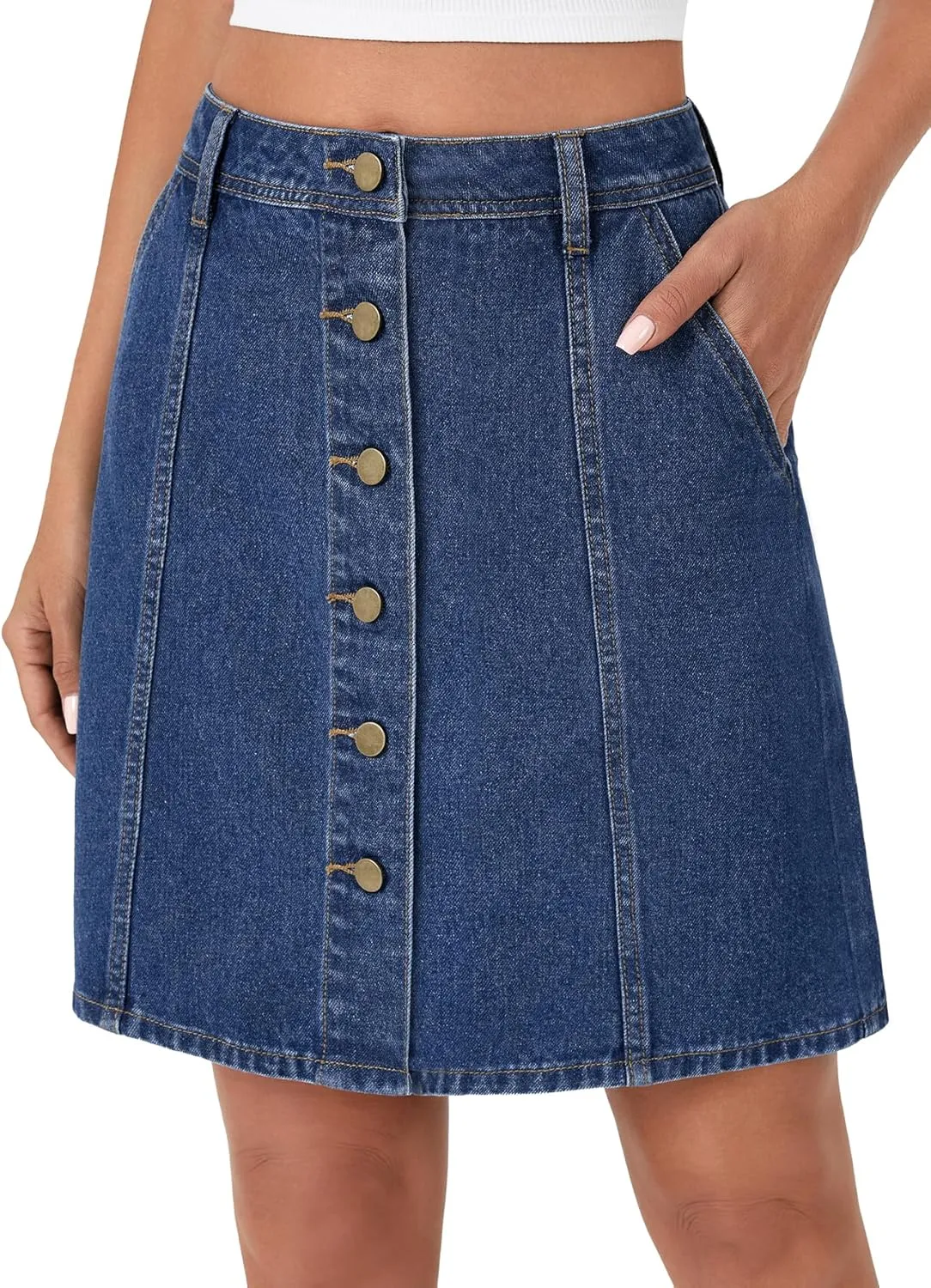 Rooscier Women's Button Down High Waisted A Line Jean Mini Denim Skirt with Pockets