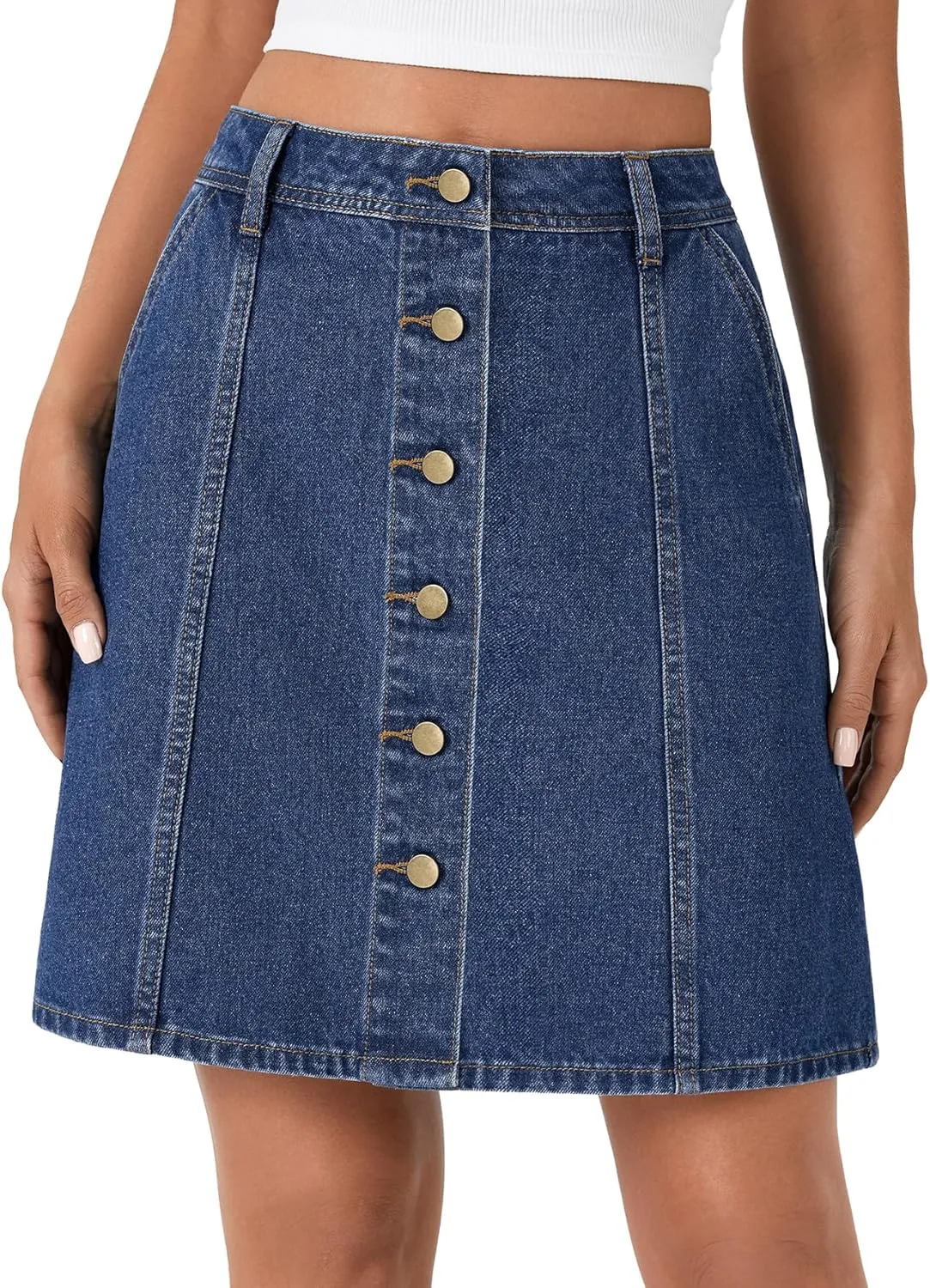Rooscier Women's Button Down High Waisted A Line Jean Mini Denim Skirt with Pockets
