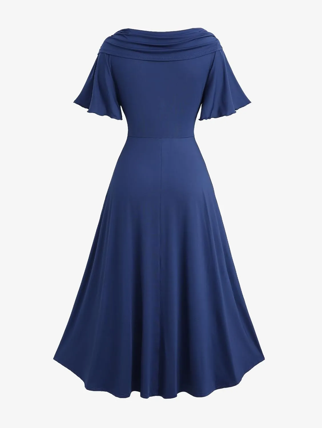 Rosegal Women Plus Size Elegant Summer DressA Line Midi Flowy Flutter Short Sleeve Dress with Pockets