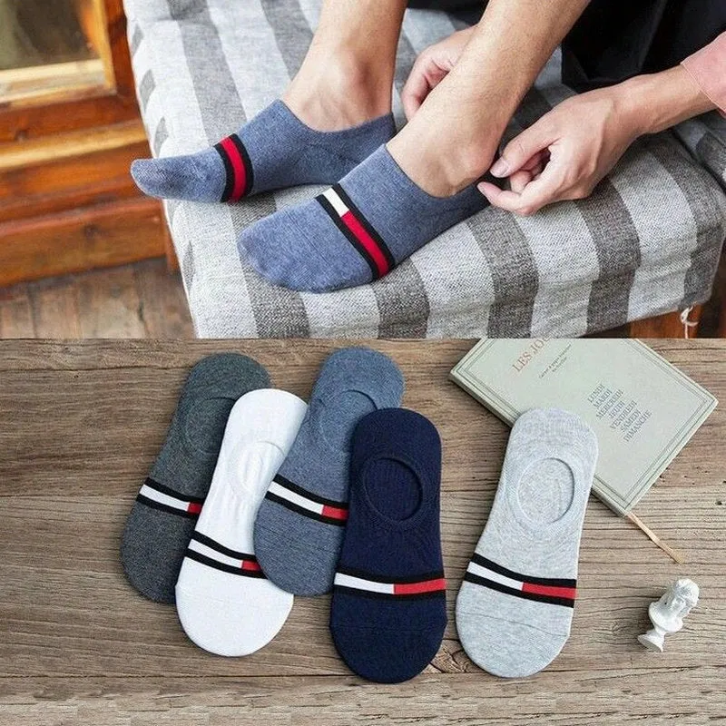 ROYALUCK 5 Pairs Men Cotton No Show Socks Summer Invisible Silicone Non-slip Socks