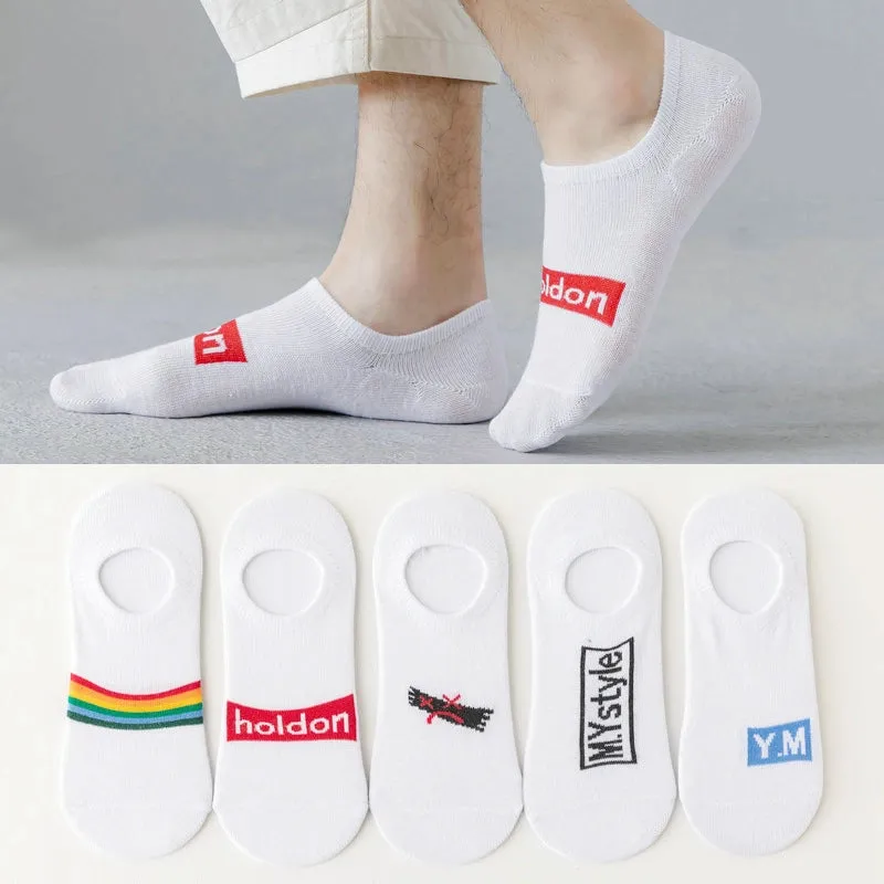 ROYALUCK 5 Pairs Men Cotton No Show Socks Summer Invisible Silicone Non-slip Socks
