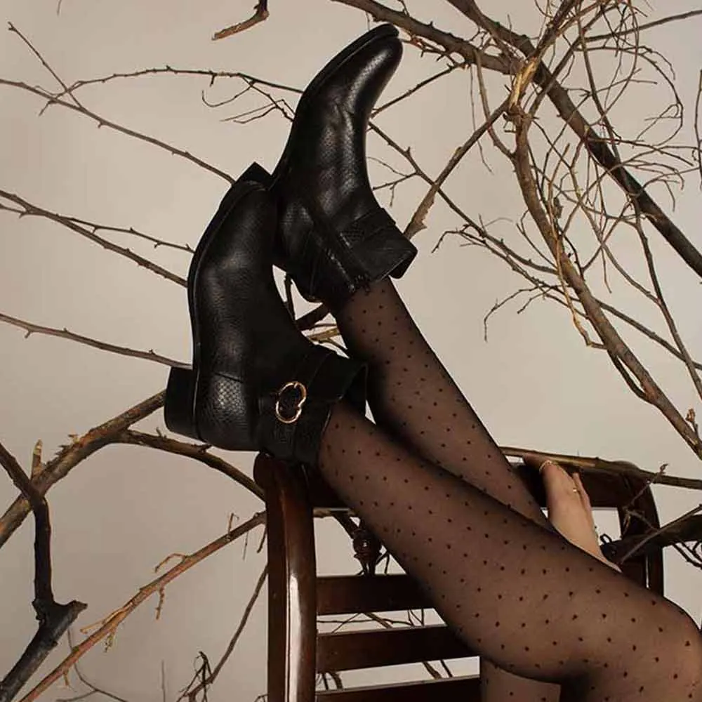 Saint G Textured Black Leather Zipper Ankle Boots
