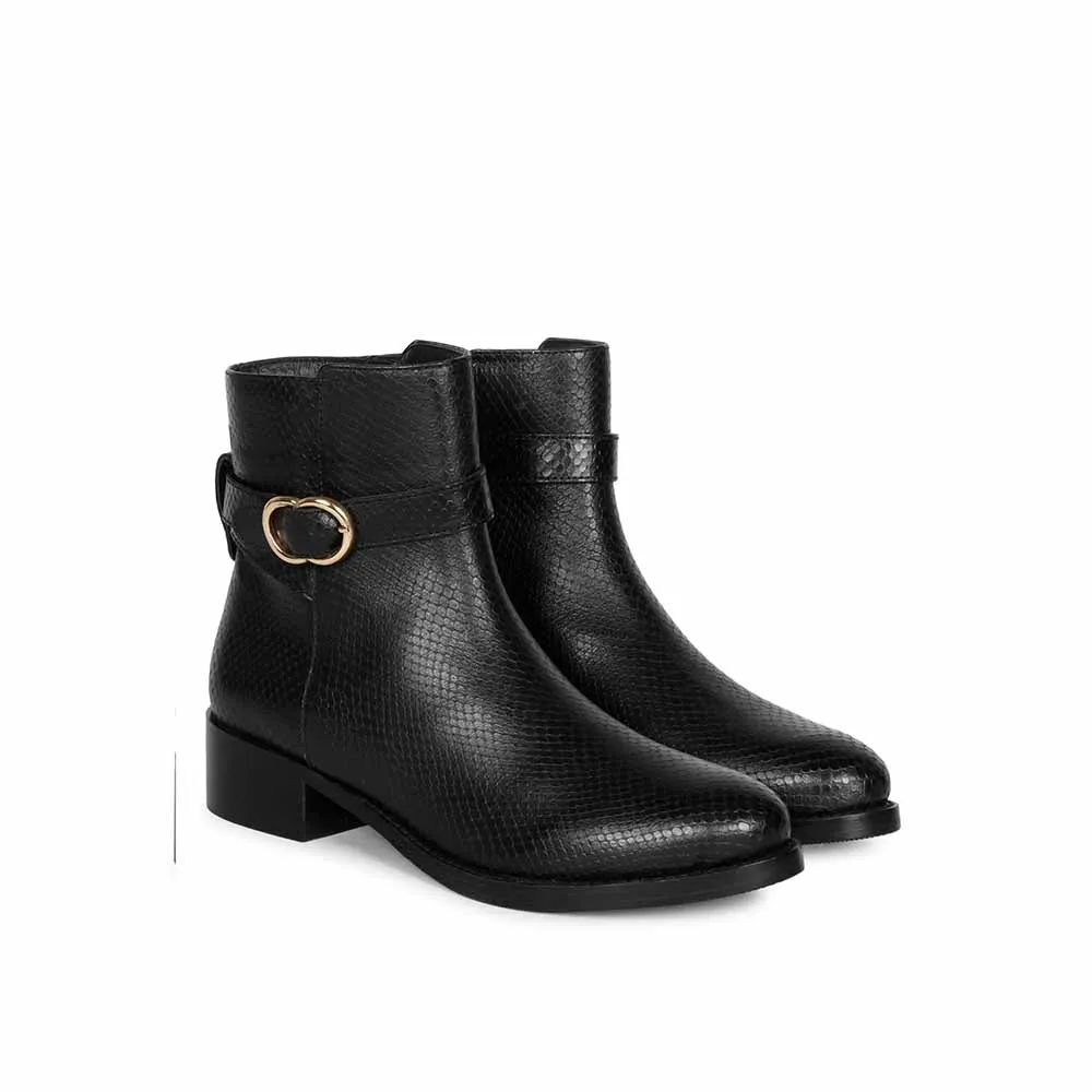 Saint G Textured Black Leather Zipper Ankle Boots