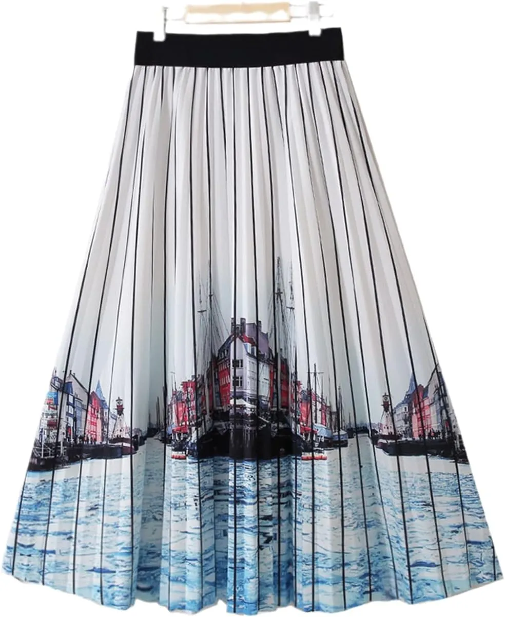 Spring Summer Fashion Midi Long Pleated Skirt Women Korean Style Mid-Length High Waist A Line Skirt Female
