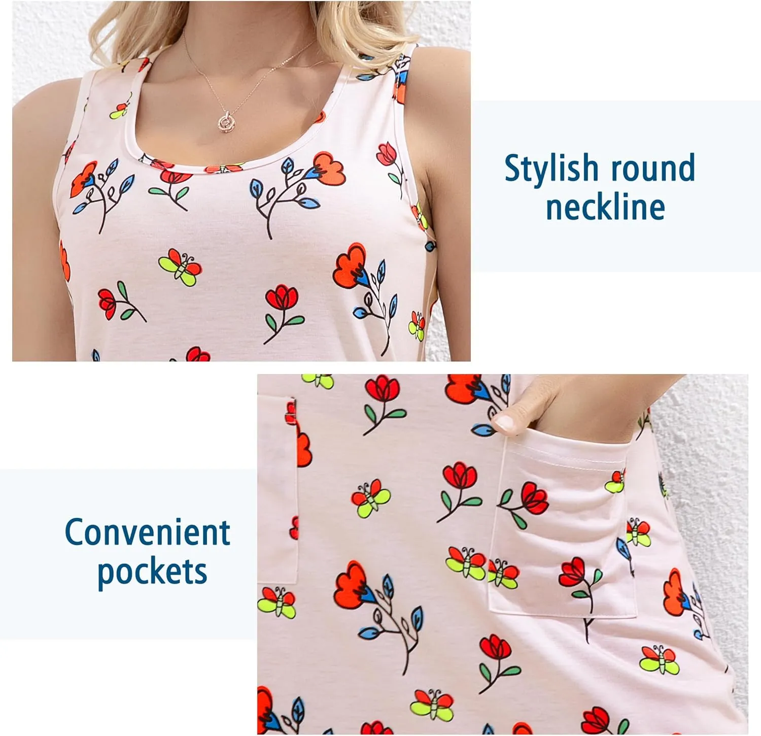 Summer Dresses for Women 2025 Beach Vacation Casual Loose Sleeveless T Shirt Dress Floral Sundresses with Pockets