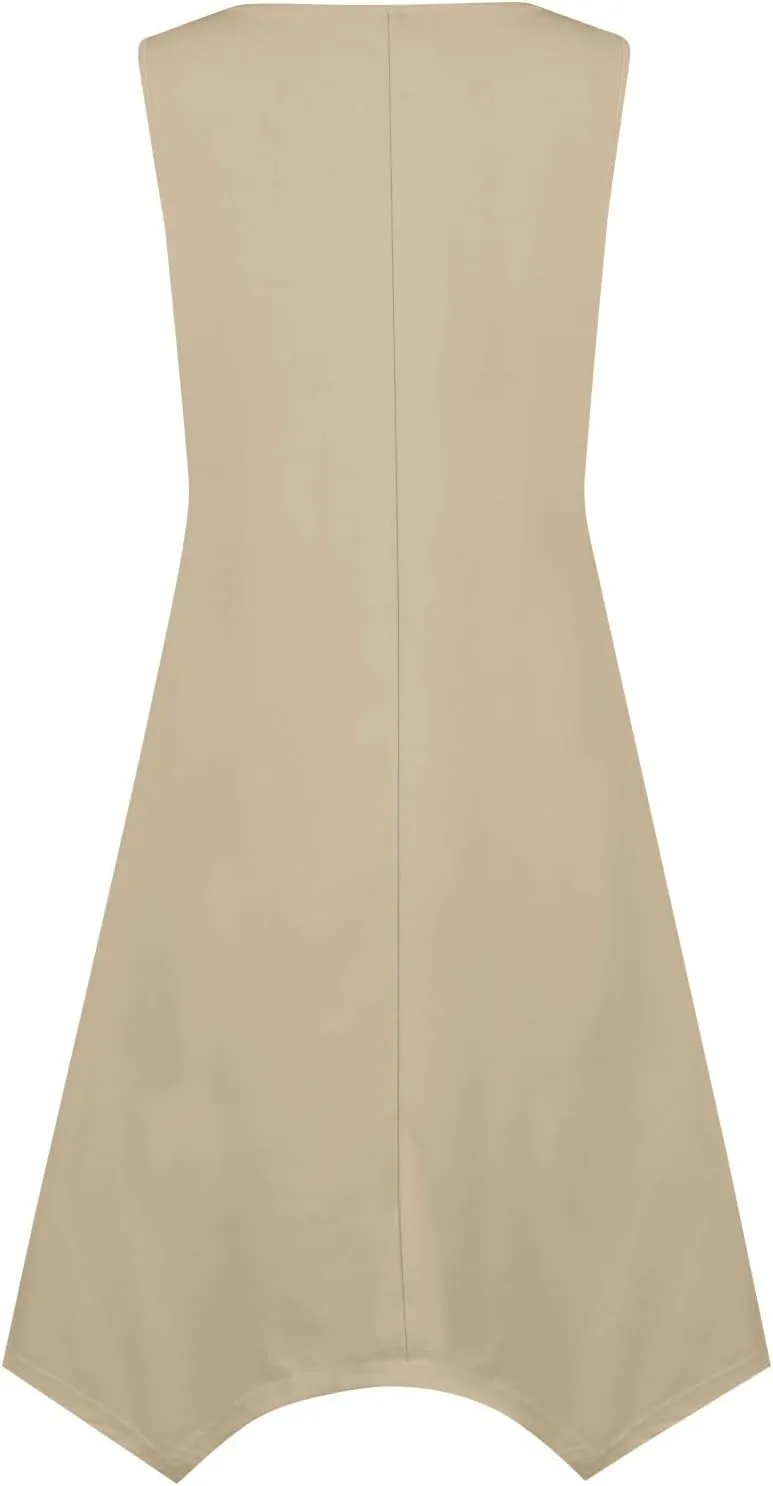 Summer Dresses for Women 2025 Casual Loose Sleeveless Crewneck Sundresses Trendy Solid Color Flowy Hem Tank Dress