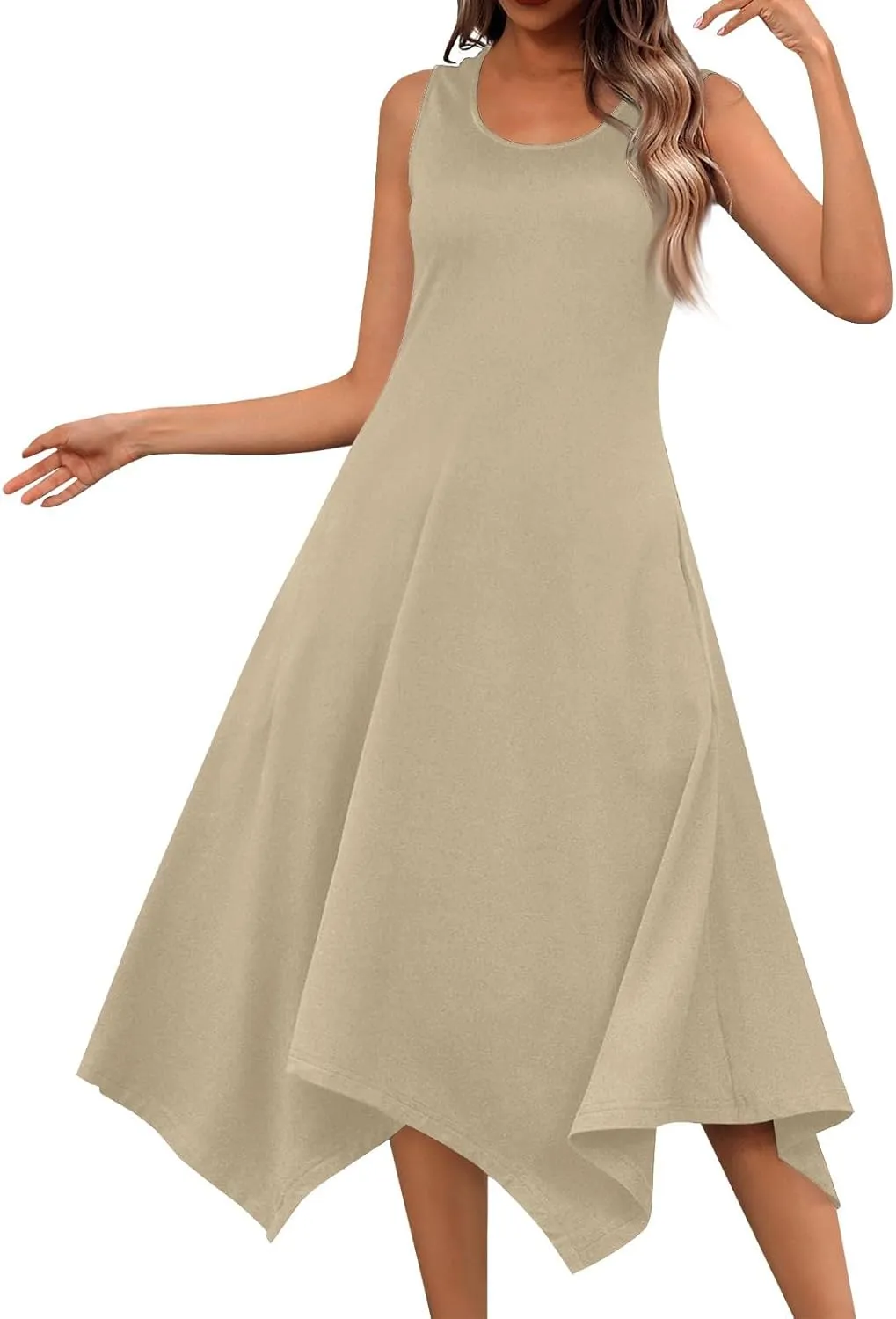 Summer Dresses for Women 2025 Casual Loose Sleeveless Crewneck Sundresses Trendy Solid Color Flowy Hem Tank Dress