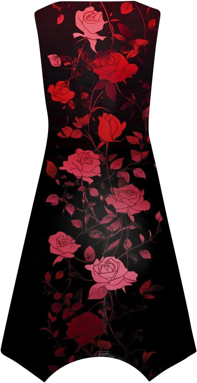 Summer Dresses for Women 2025 Casual Loose Sleeveless Crewneck Sundresses Trendy Solid Color Flowy Hem Tank Dress