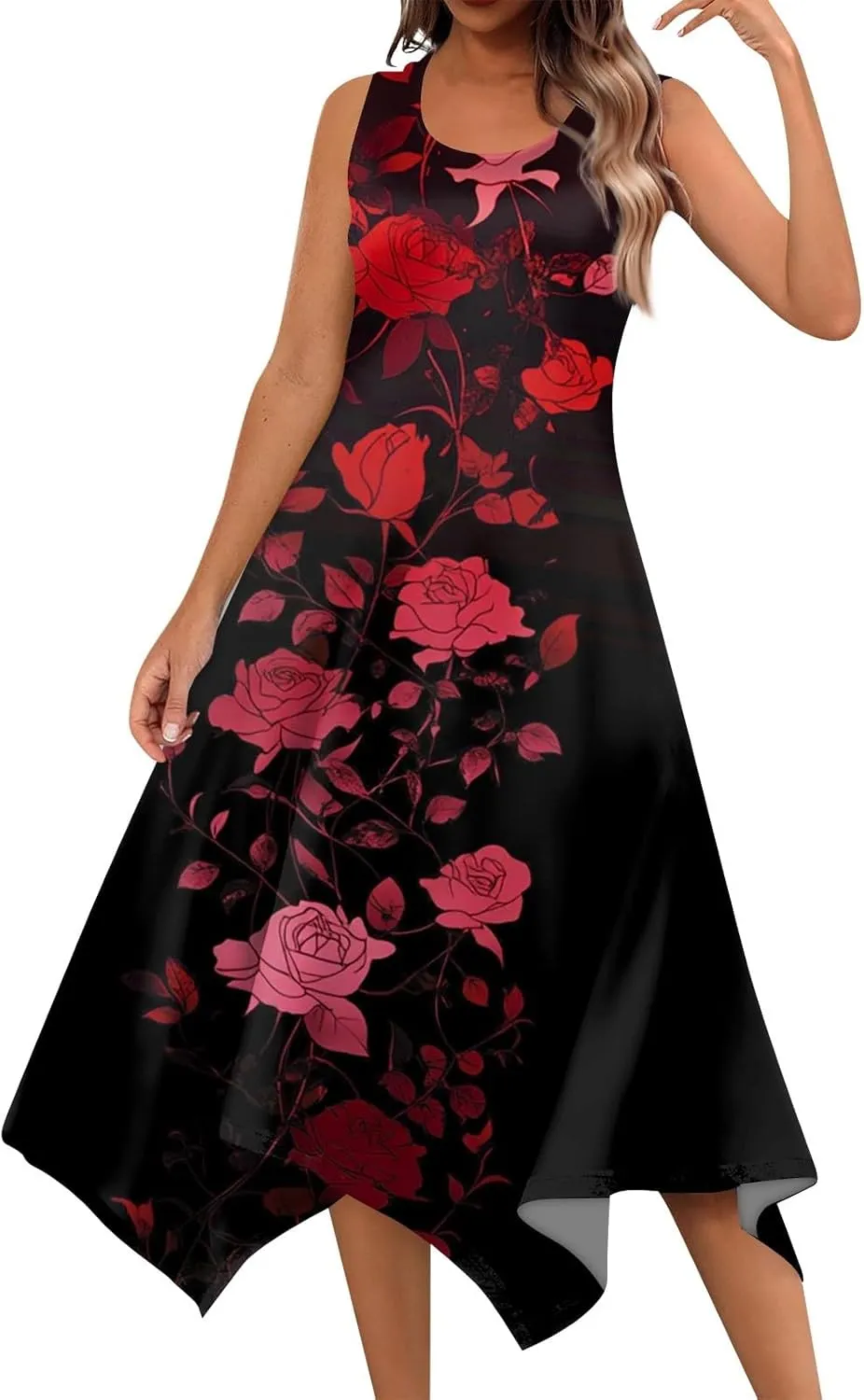 Summer Dresses for Women 2025 Casual Loose Sleeveless Crewneck Sundresses Trendy Solid Color Flowy Hem Tank Dress