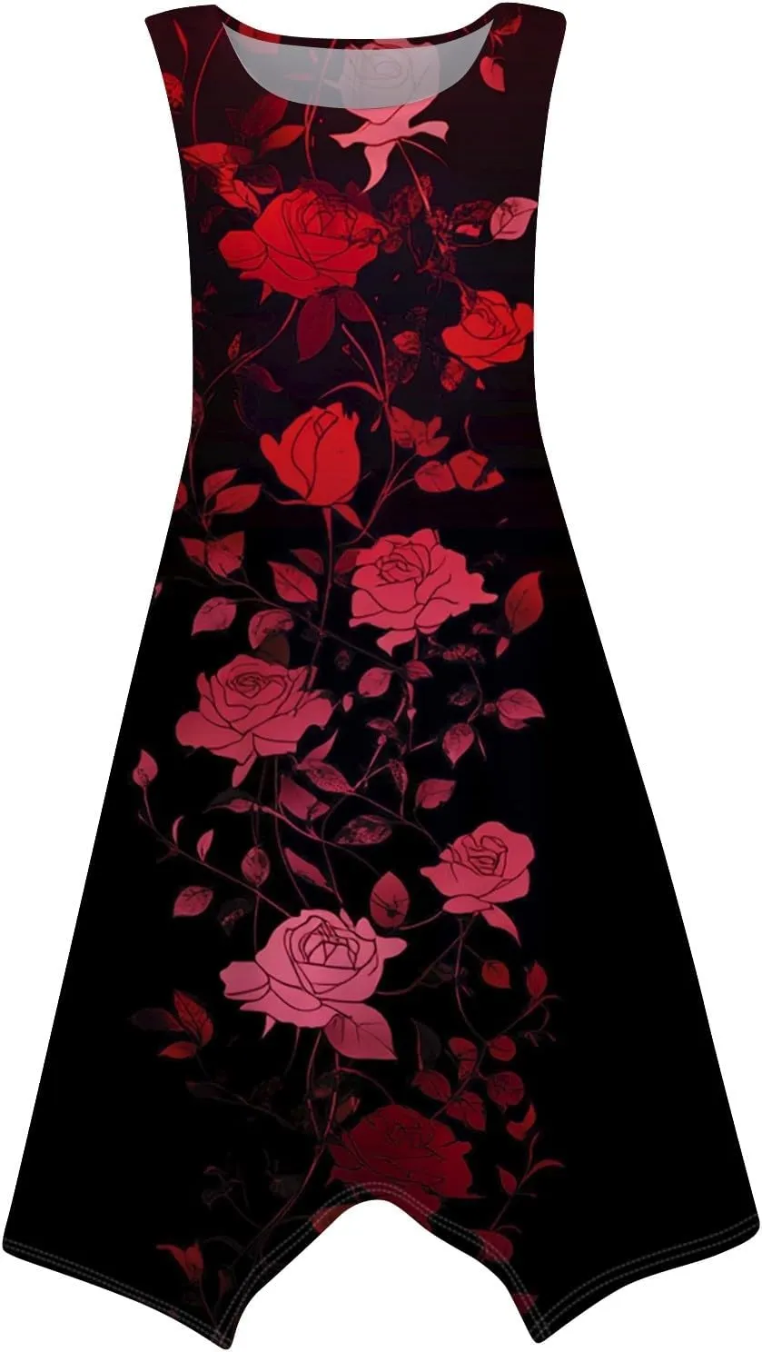 Summer Dresses for Women 2025 Casual Loose Sleeveless Crewneck Sundresses Trendy Solid Color Flowy Hem Tank Dress