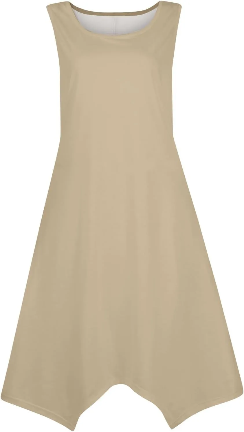 Summer Dresses for Women 2025 Casual Loose Sleeveless Crewneck Sundresses Trendy Solid Color Flowy Hem Tank Dress