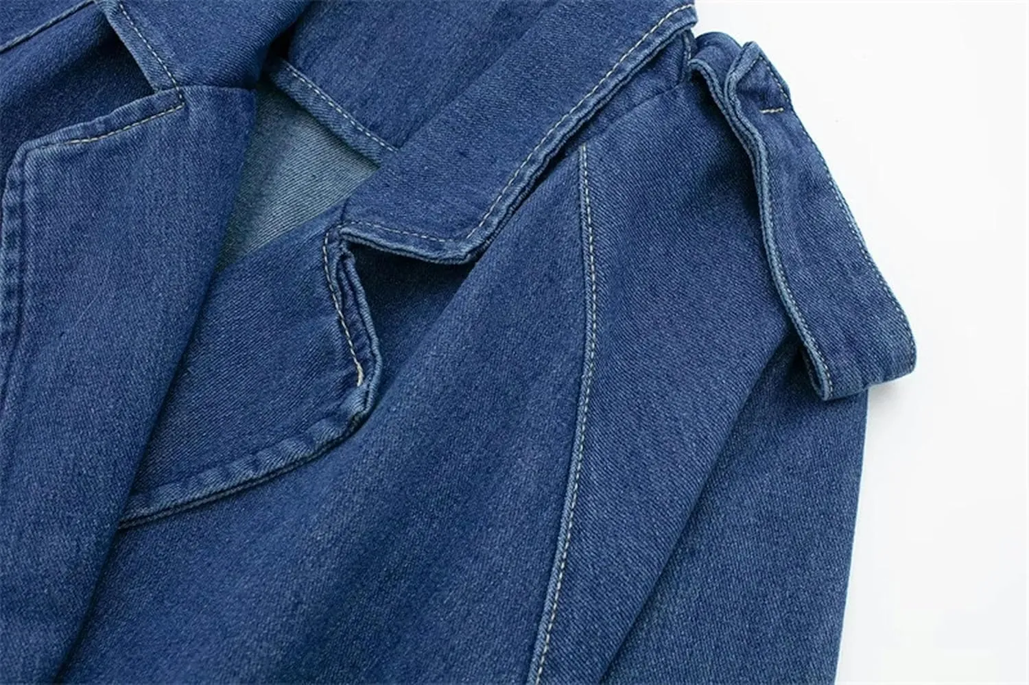 Summer retro washed distressed belted lapel loose denim short jacket