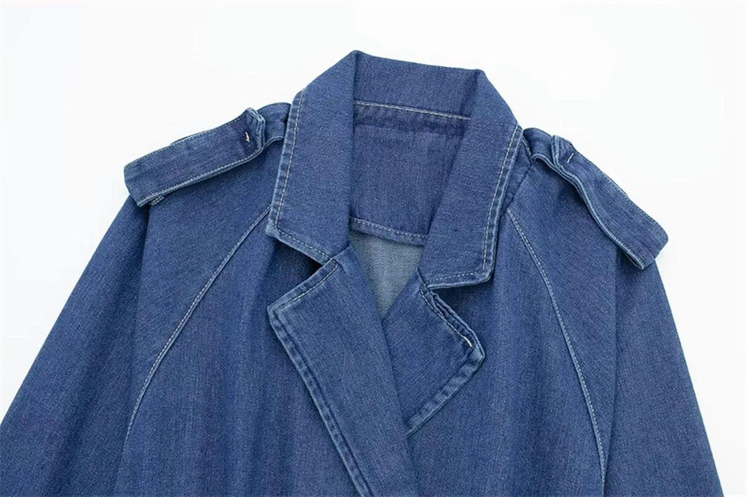 Summer retro washed distressed belted lapel loose denim short jacket