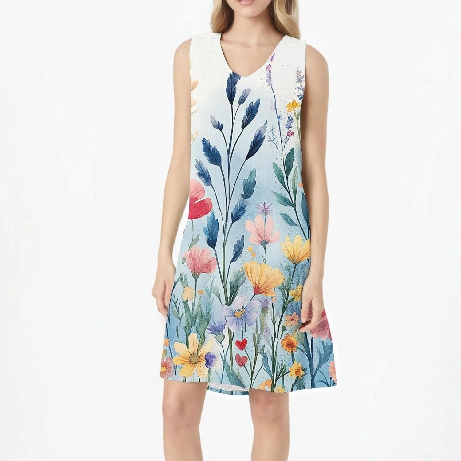 Sundresses for Women 2025 Summer Beach Cover Up Eyelet Dress Vacation Hawaiian Sleeveless Floral Tank Dresses