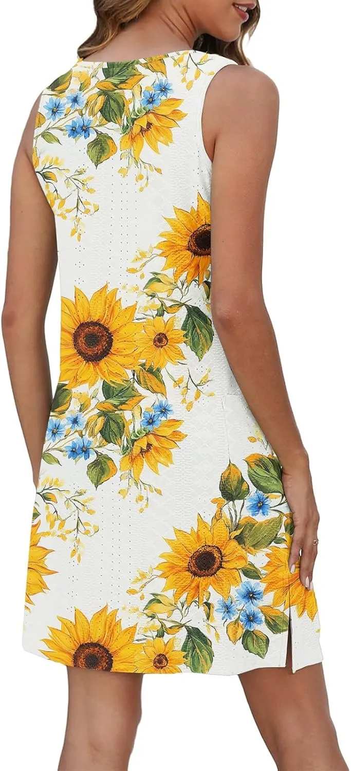 Sundresses for Women 2025 Summer Beach Cover Up Eyelet Dress Vacation Hawaiian Sleeveless Floral Tank Dresses