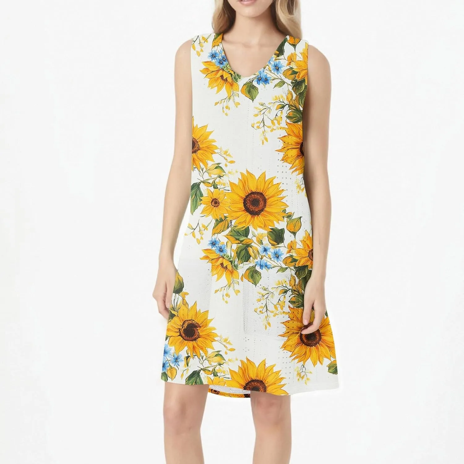 Sundresses for Women 2025 Summer Beach Cover Up Eyelet Dress Vacation Hawaiian Sleeveless Floral Tank Dresses