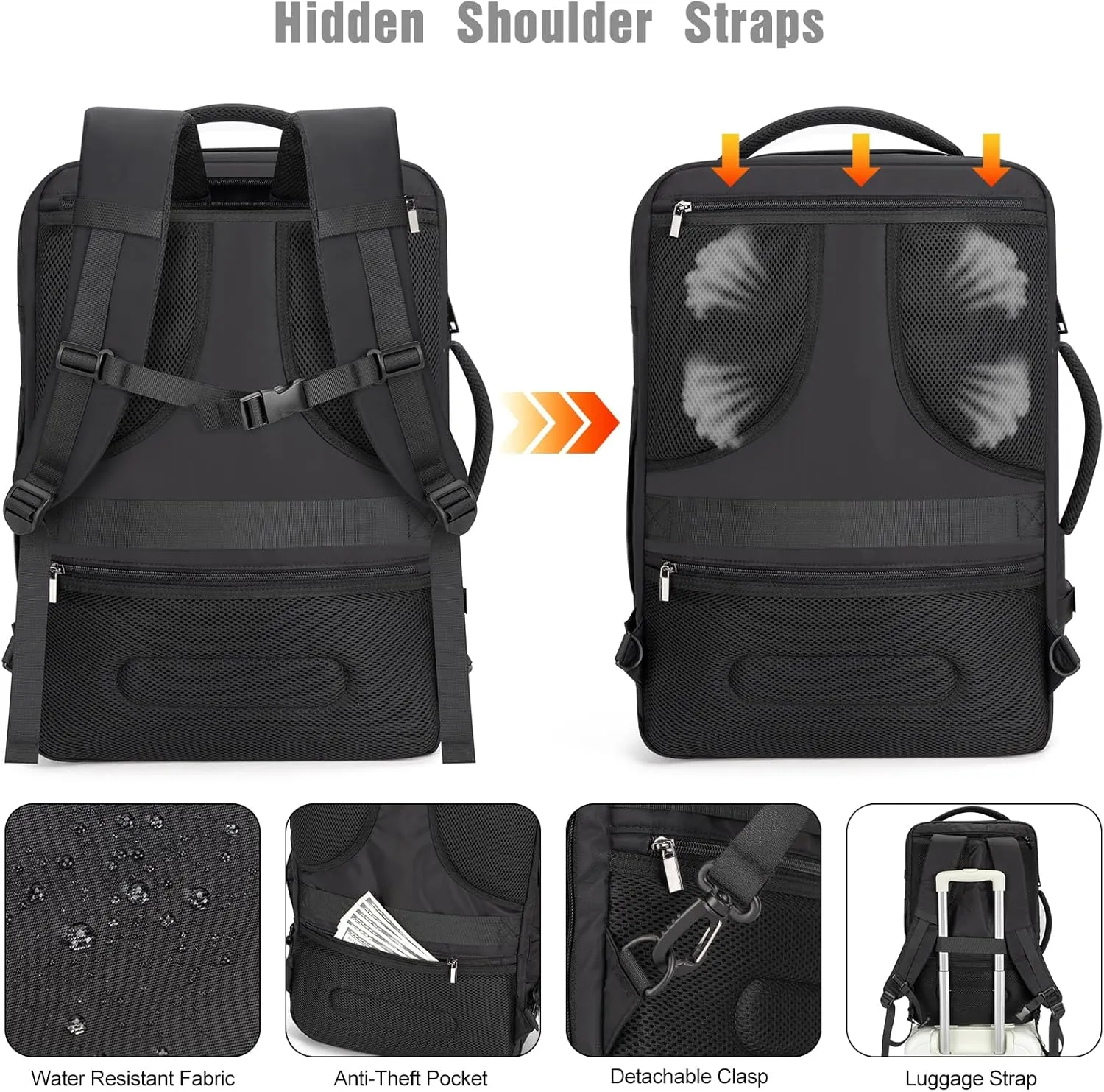Tzowla 40L Travel Laptop Backpack for Men Women Carry on Flight Approved,Large Capacity Water Resistant Anti Theft Backpacks with USB Port,Business Causal Daypack Bag Fit 17.3"Computer/NotebookBlack)