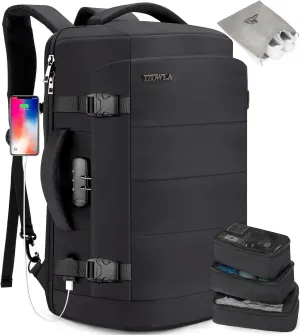 Tzowla 40L Travel Laptop Backpack for Men Women Carry on Flight Approved,Large Capacity Water Resistant Anti Theft Backpacks with USB Port,Business Causal Daypack Bag Fit 17.3"Computer/NotebookBlack)