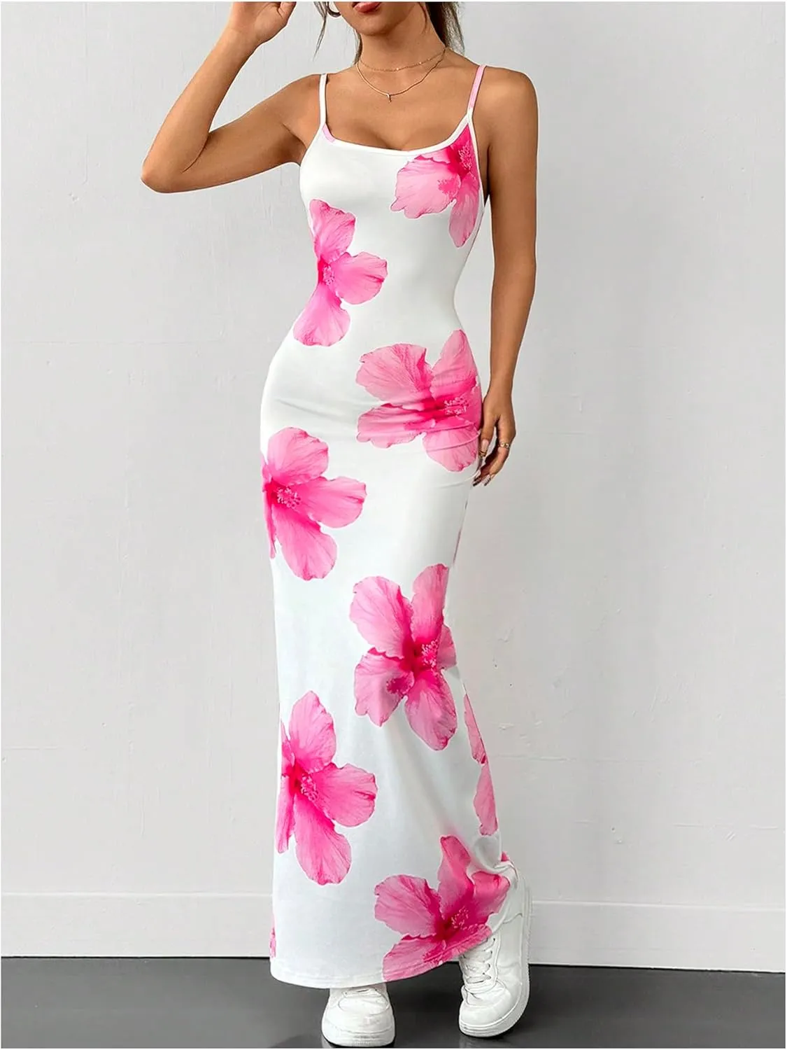 Verdusa Women's Floral Print Vacation Maxi Bodycon Dress Ssummer Long Cami Dress
