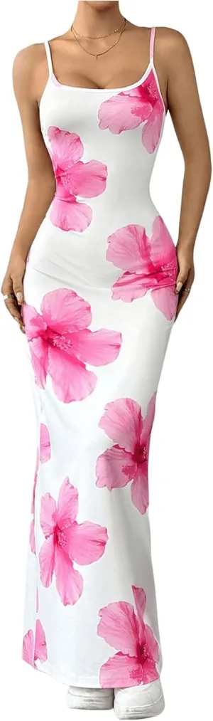 Verdusa Women's Floral Print Vacation Maxi Bodycon Dress Ssummer Long Cami Dress