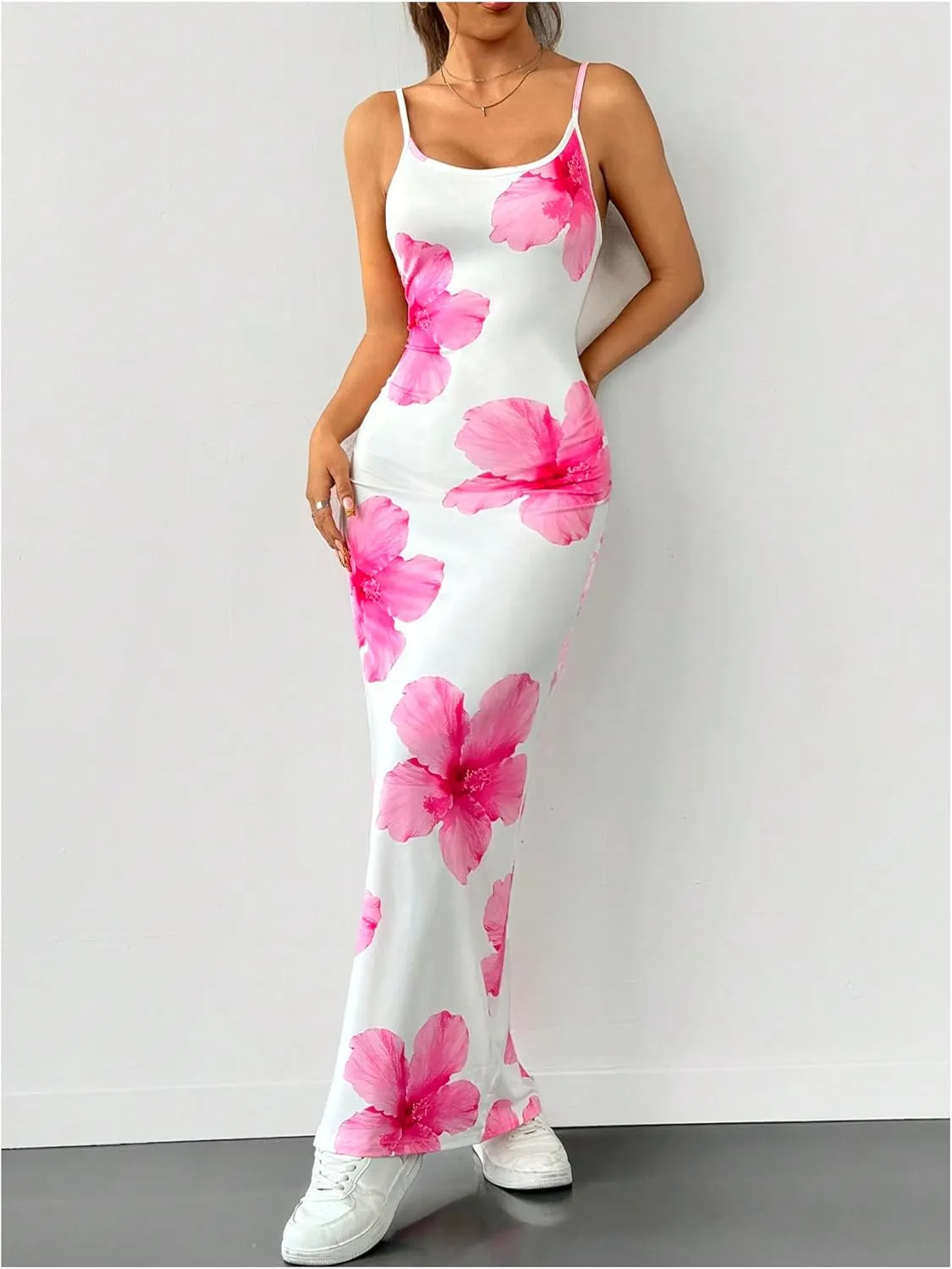 Verdusa Women's Floral Print Vacation Maxi Bodycon Dress Ssummer Long Cami Dress