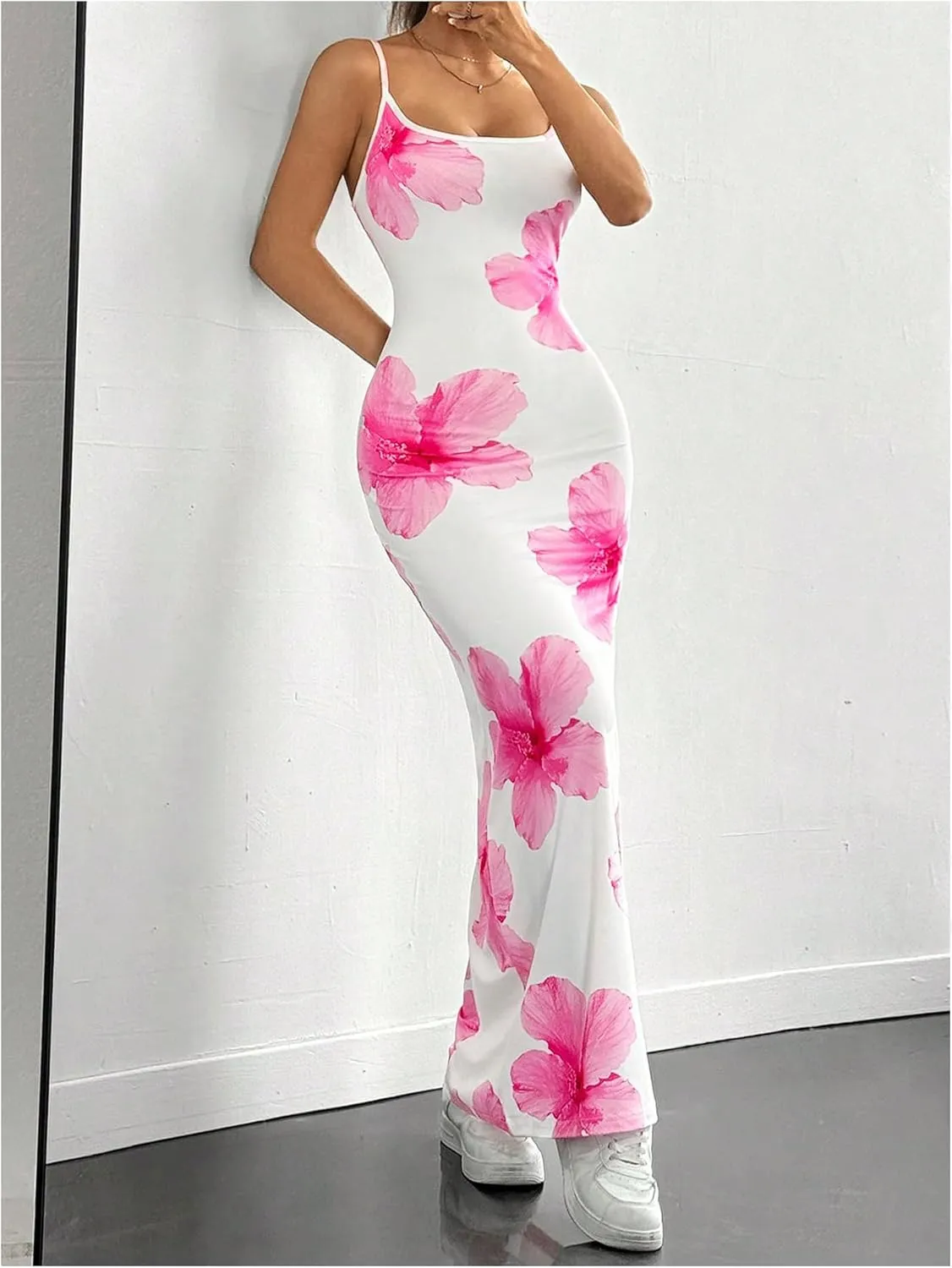 Verdusa Women's Floral Print Vacation Maxi Bodycon Dress Ssummer Long Cami Dress