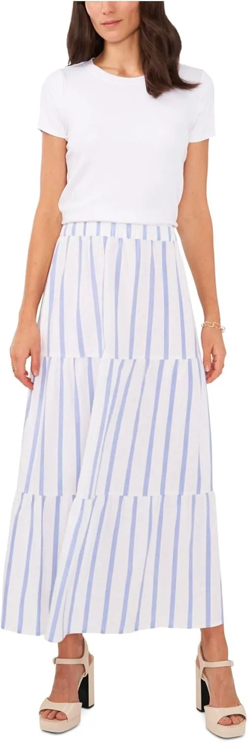 Vince Camuto Womens Linen Blend Striped Midi Skirt
