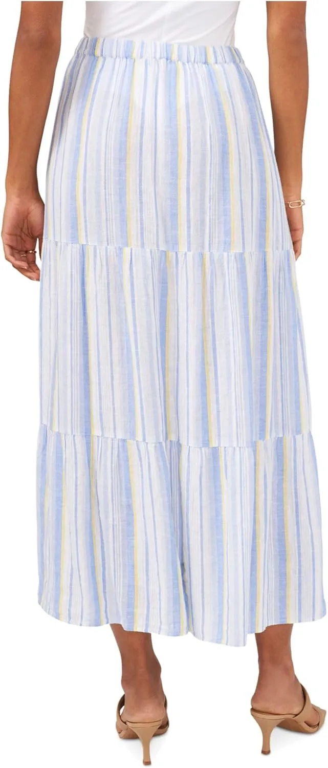 Vince Camuto Womens Linen Blend Striped Midi Skirt