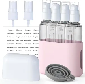 VITEVER 3oz Travel Bottles for Toiletries, 4 Pack TSA Approved Portable Containers for Shampoo Liquid With Labels, Leak Proof Refillable Dispenser Set - Pink