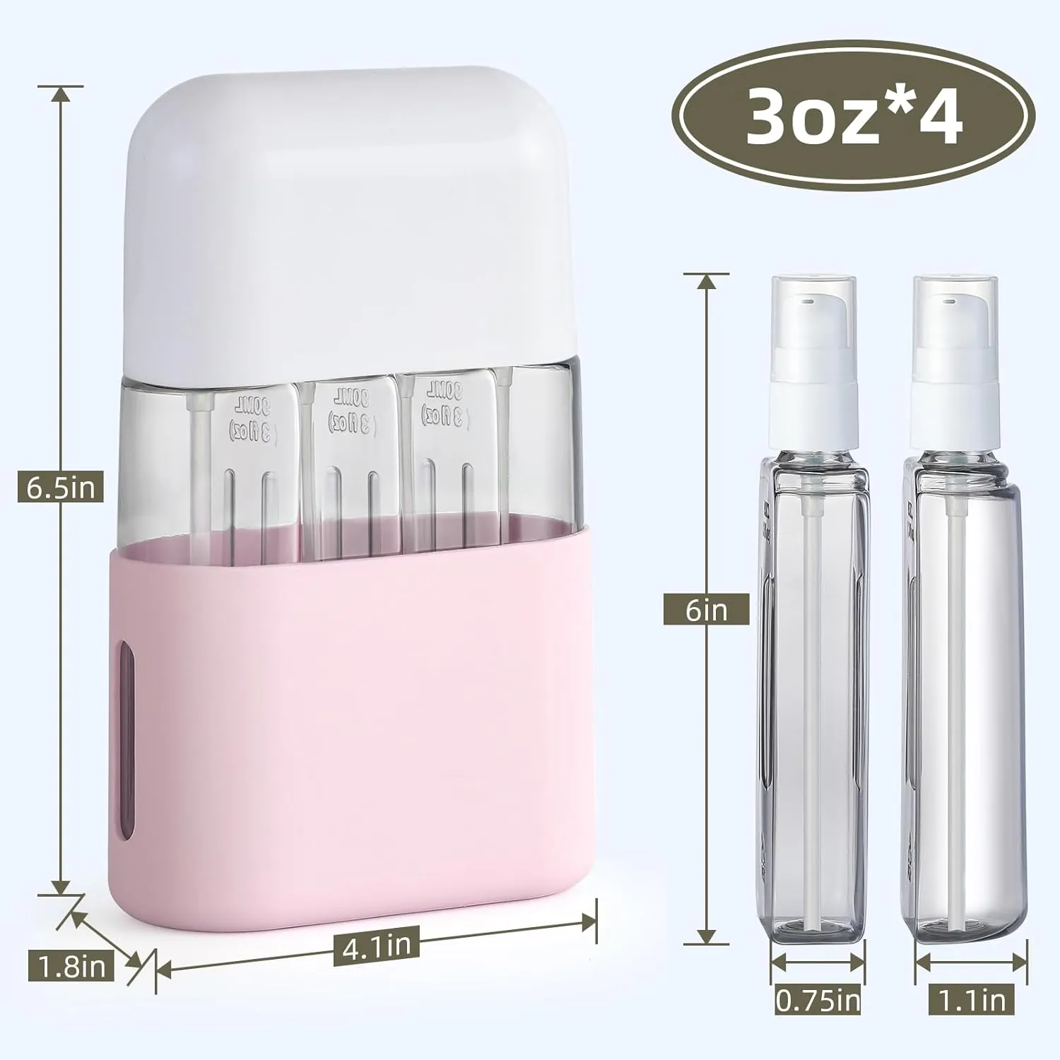 VITEVER 3oz Travel Bottles for Toiletries, 4 Pack TSA Approved Portable Containers for Shampoo Liquid With Labels, Leak Proof Refillable Dispenser Set - Pink