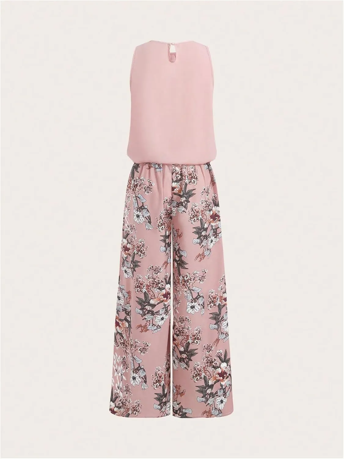 WDIRARA Women's 2 Piece Outfits Pleated Chiffon Tank Top Floral Print Wide Leg Pants Set