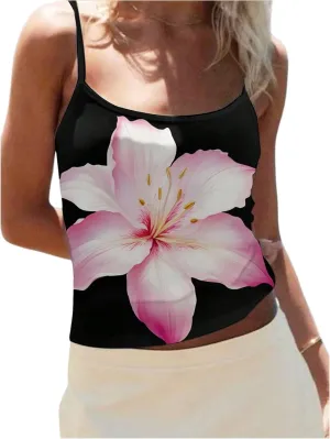 WDIRARA Women's Floral Print Cami Tops Sleeveless Spaghetti Strap Summer Going Out Camisole