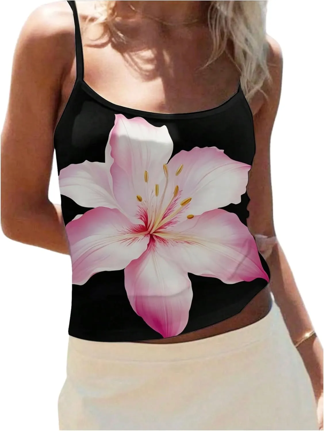 WDIRARA Women's Floral Print Cami Tops Sleeveless Spaghetti Strap Summer Going Out Camisole
