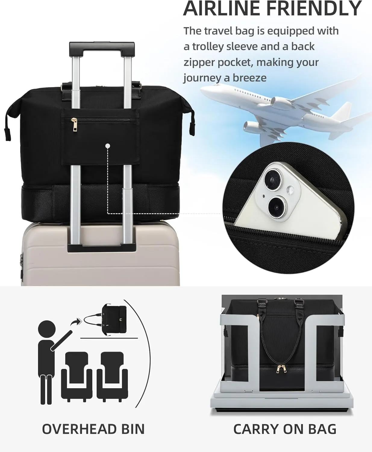 Weekender Bags for Women, Large Duffle Travel Tote Bag with Shoe Compartment,Personal Item Carry On Overnight Hospital Bag