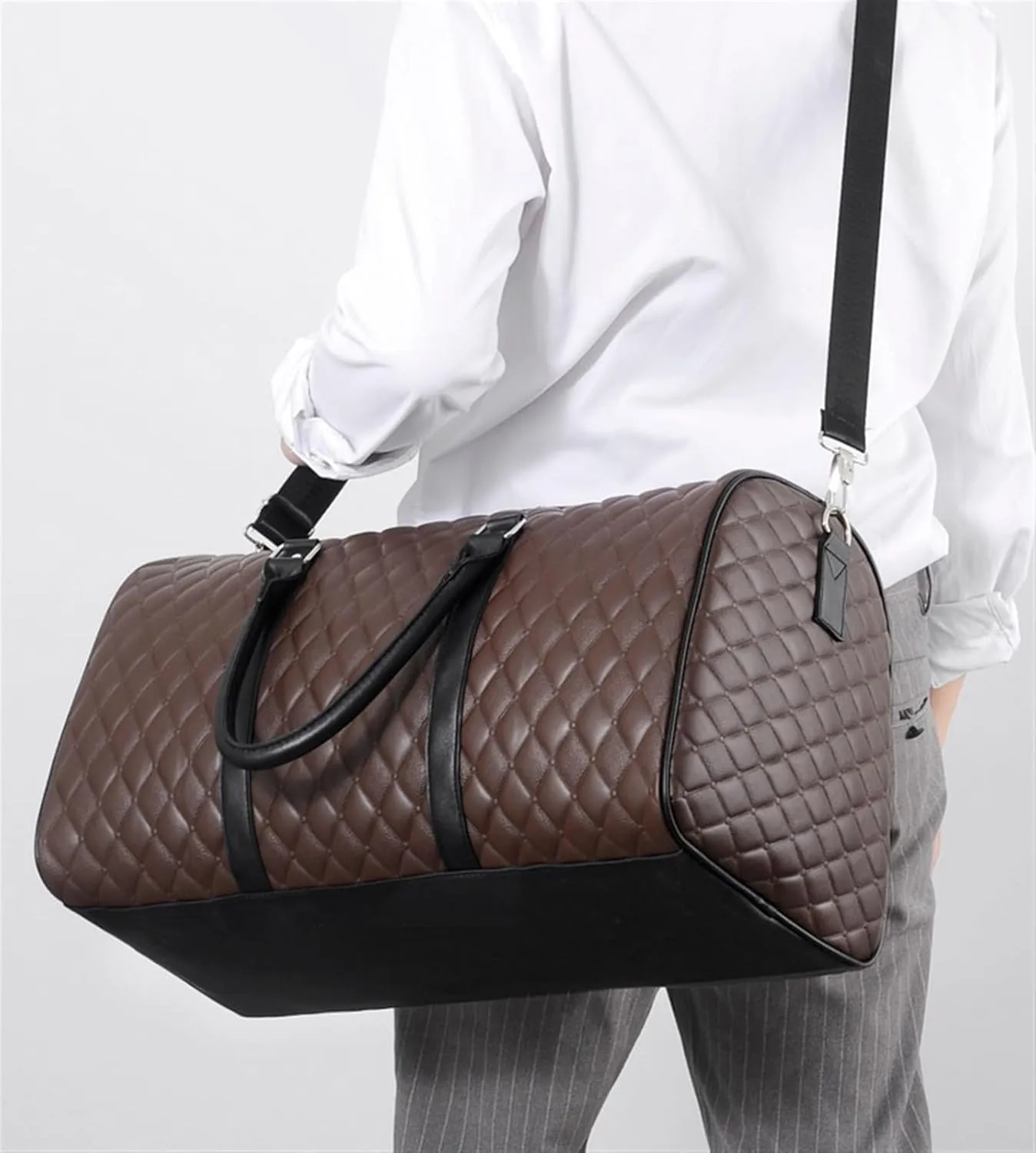 Weekender Travel Bag Garment Duffle Bags for Travel Large PU Leather Convertible Carry On Weekender Bag for Women Sport Gym Bag(C)