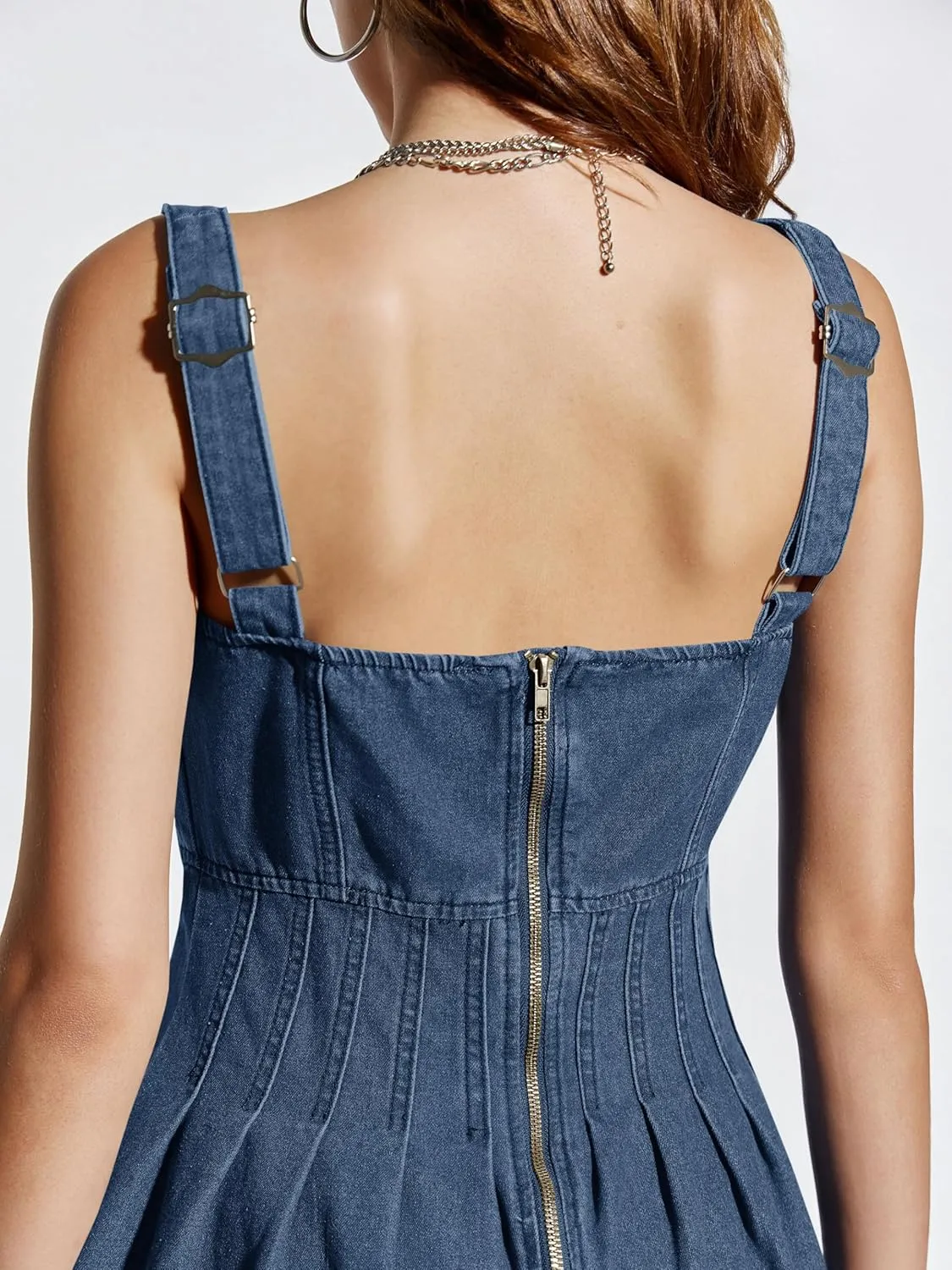 Wenrine Women's Summer Tank Denim Mini Dress Casual Sweetheart Neck Adjustable Strap A Line Jean Dress
