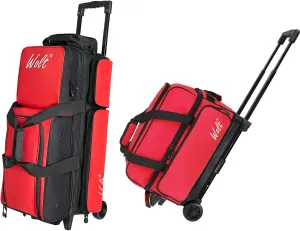 WOLT 3 Ball Bowling Bags with Wheels and Shoe Compartment - Large Red Polyester Bowling Bag with 3 Load Capacity