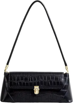 Women Black Shoulder Bags Vintage Handbag Retro Classic Small Purse 90s Buckle Closure