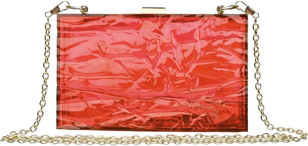 Women Clear Purse, Acrylic Evening Clutch Bag, Shoulder Handbag With Removable Gold Chain Strap