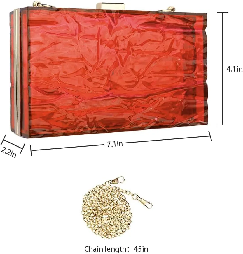 Women Clear Purse, Acrylic Evening Clutch Bag, Shoulder Handbag With Removable Gold Chain Strap