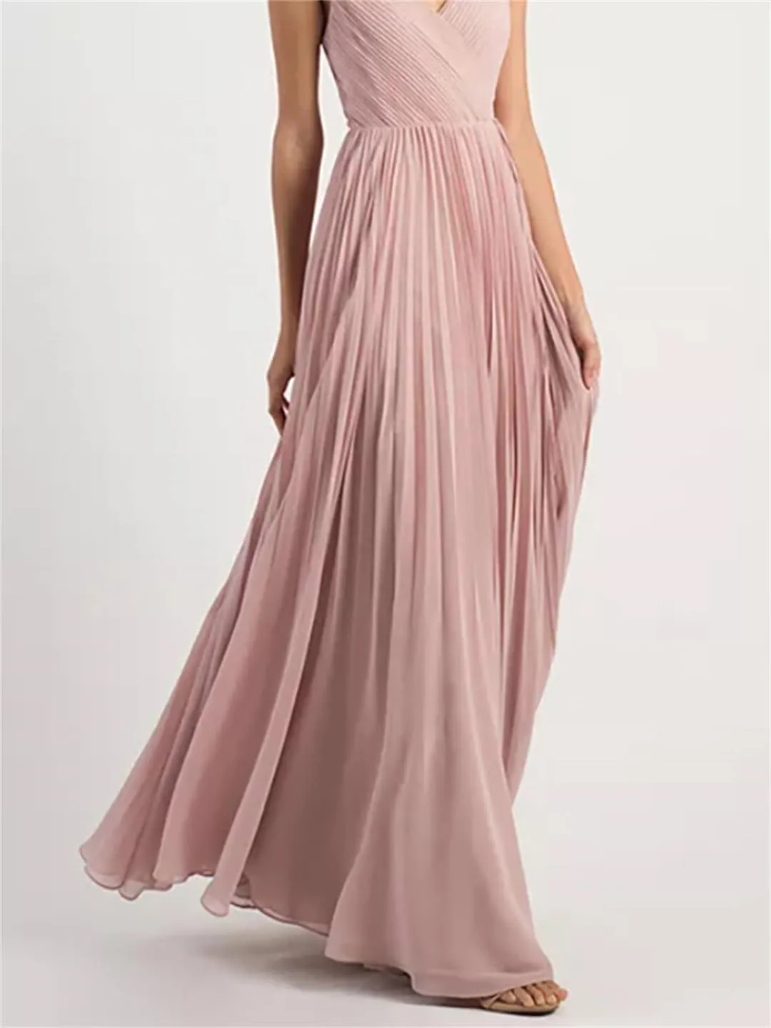 Women Elegant Chiffon V-Neck Pleated Evening Dress Formal Party Prom Gown Dresses Robe