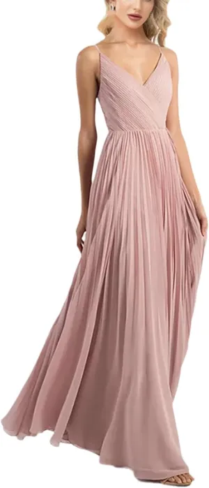 Women Elegant Chiffon V-Neck Pleated Evening Dress Formal Party Prom Gown Dresses Robe