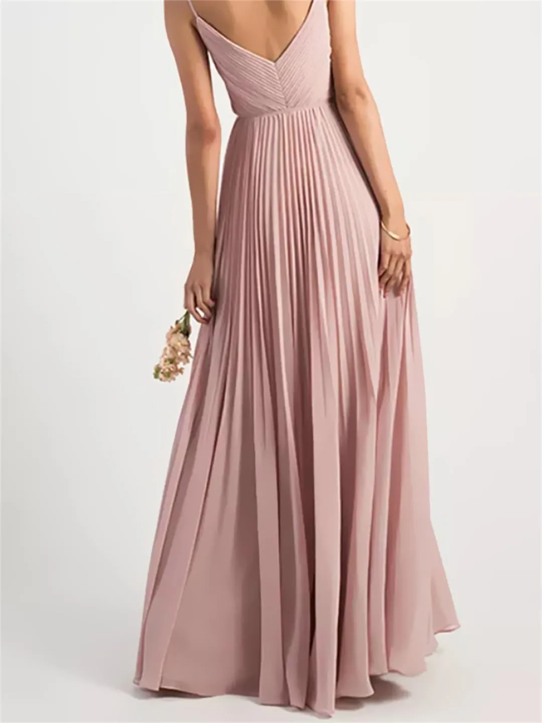 Women Elegant Chiffon V-Neck Pleated Evening Dress Formal Party Prom Gown Dresses Robe