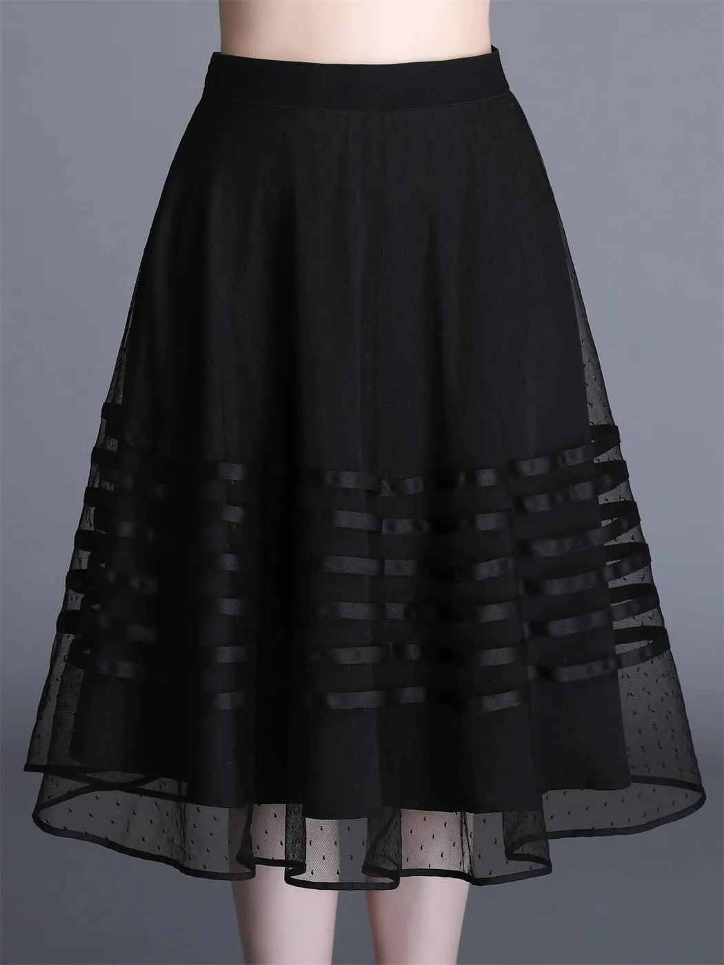 Women Mesh Skirt Spring Summer Drape Pleated Elastic Waist Fashion Flowy Midi Skirt