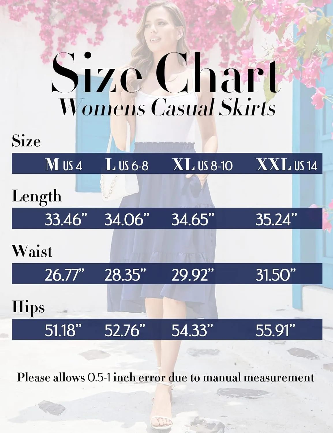 Women Midi Boho Elastic High Waist Ruffle A Line High Low Hem Tiered Maxi Long Skirt with Pockets