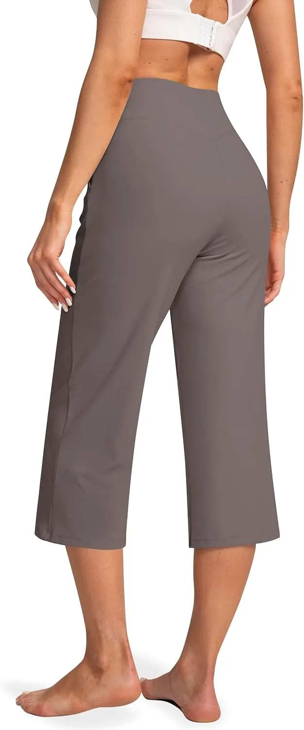 Women's Capri Pants High Waist Yoga Capri with Pockets Crossover Casual Crop Capris Pants
