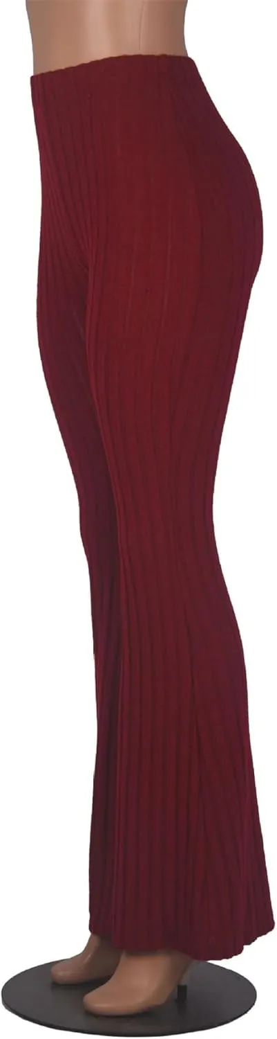 Women's Elastic High Waist Flare Pants Casual Bell Bottom Ribbed Knit Yoga Pants
