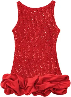 Women's Elegant Party Dresses Round Neck Sleeveless Camisole Dress Layered Decoration Short Backless Dress