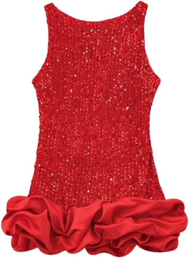 Women's Elegant Party Dresses Round Neck Sleeveless Camisole Dress Layered Decoration Short Backless Dress